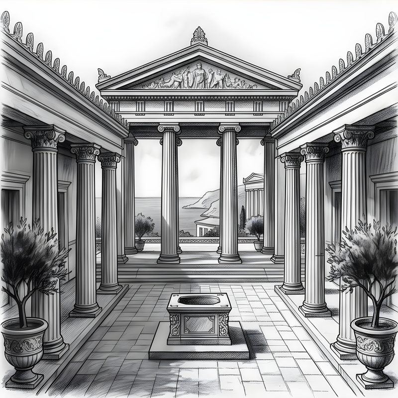 Charcoal drawing: Ancient Greek Residential
