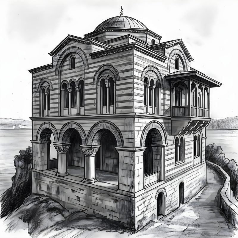 Charcoal drawing: Byzantine Residential Manor