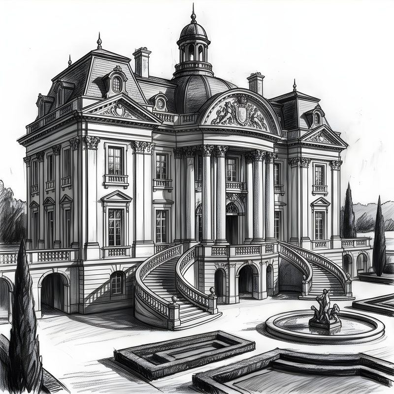 Charcoal drawing: Baroque Stately Manor