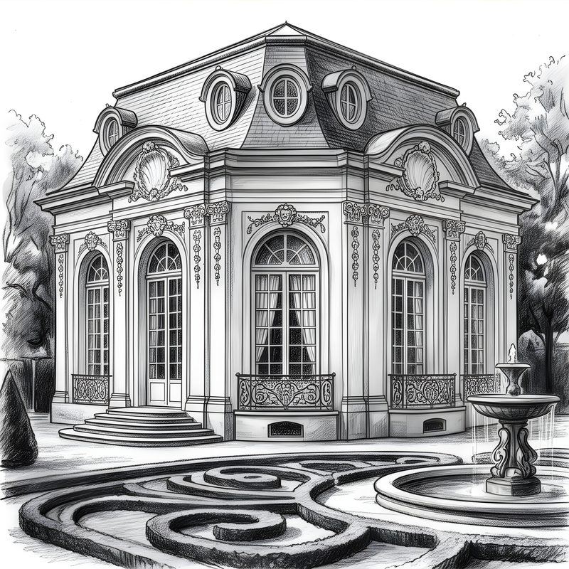 Charcoal drawing: Rococo Pavilion & Petit Château