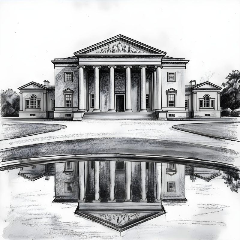 Charcoal drawing: Neoclassical Estate