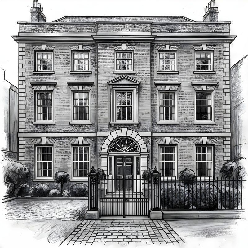 Charcoal drawing: Georgian Classical Residence