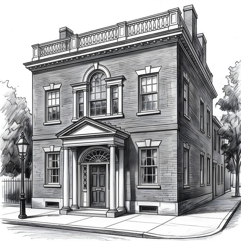 Charcoal drawing: Federal Style Residence