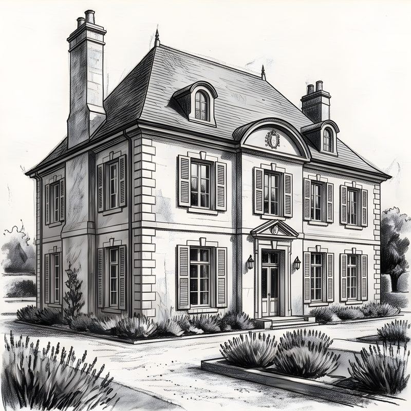 Charcoal drawing: French Provincial Manor