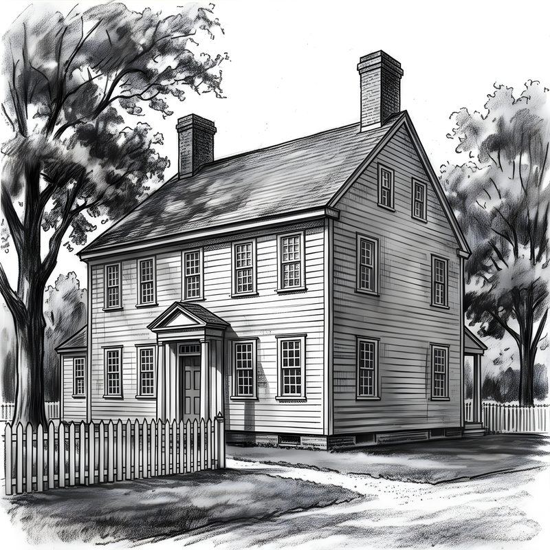 Charcoal drawing: American Colonial Homestead