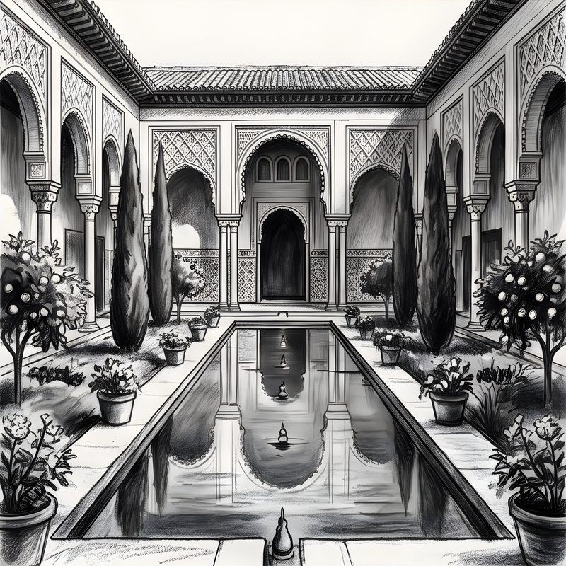 Charcoal drawing: Andalusian Moorish Villa
