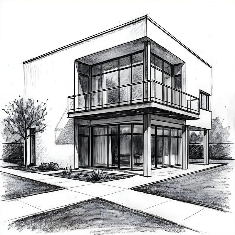 Charcoal drawing: Bauhaus Functionalist Residence