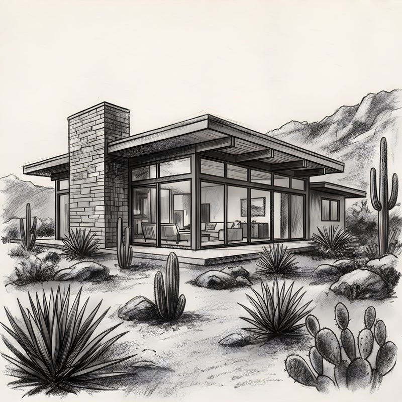 Charcoal drawing: Mid-Century Modern Residence