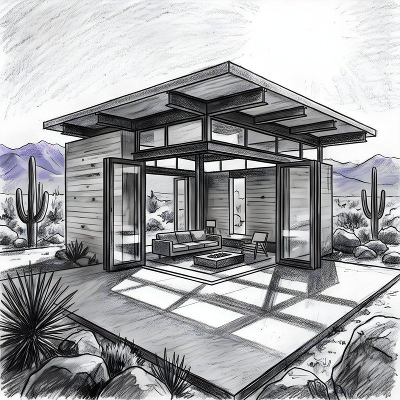Charcoal drawing: Desert Modernist Pavilion