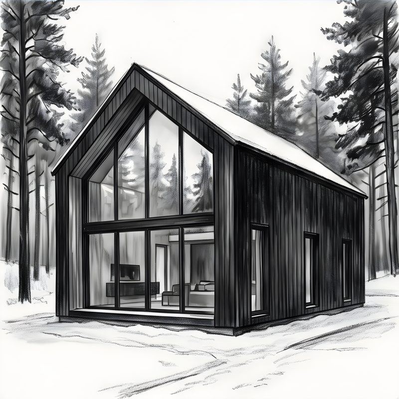Charcoal drawing: Scandinavian Modern Wood Villa