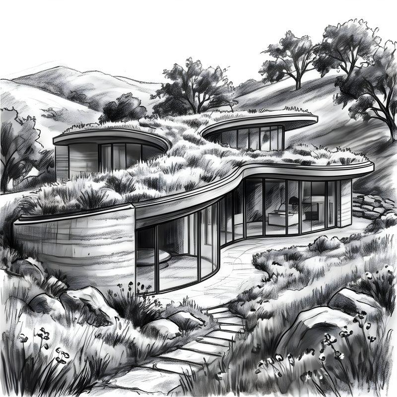Charcoal drawing: Organic Modern Residence