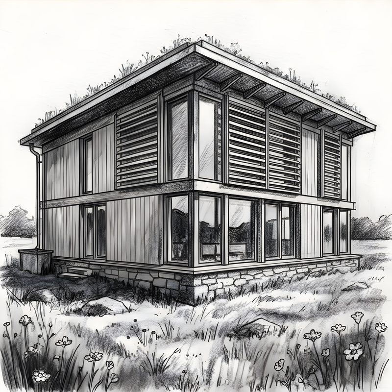 Charcoal drawing: Passive Solar & Sustainable Modern Retreat